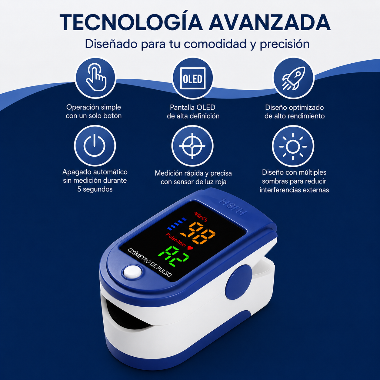 Oxímetro Digital de Dedo con Pantalla LED – Medición Precisa de Oxígeno en Sangre y Pulso