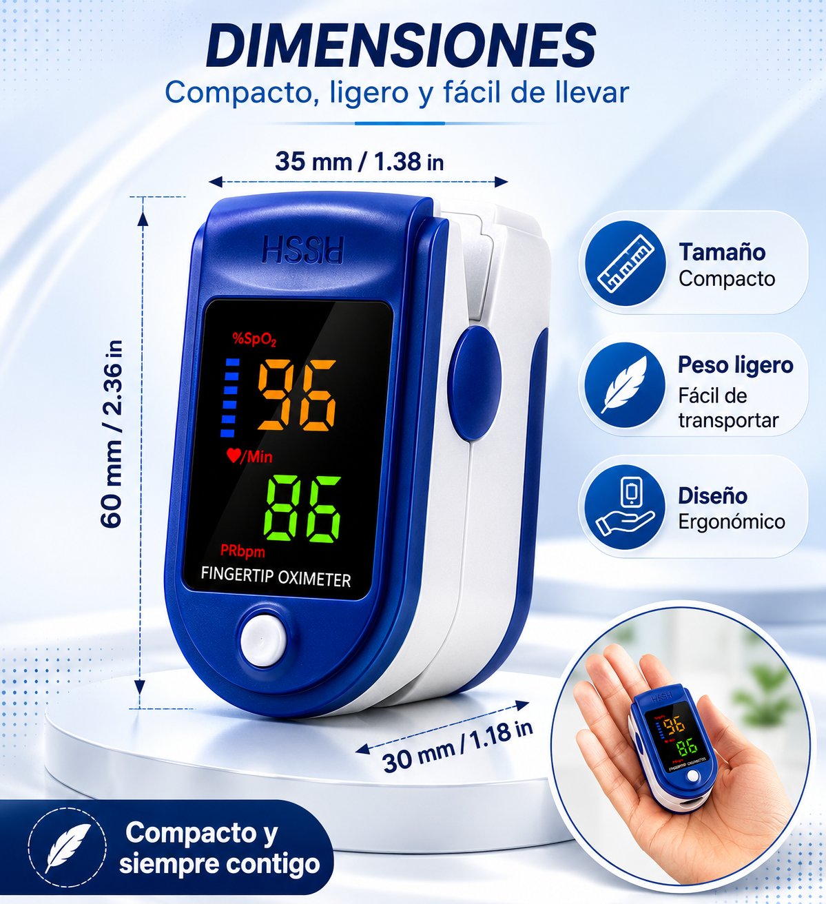 Oxímetro Digital de Dedo con Pantalla LED – Medición Precisa de Oxígeno en Sangre y Pulso
