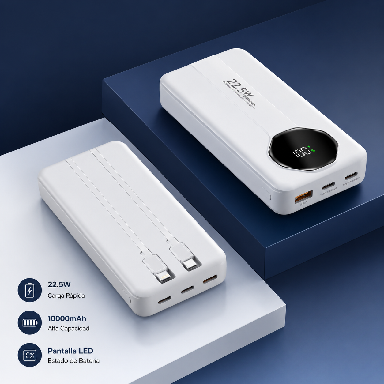 Power Bank 10000mAh con Cables Integrados