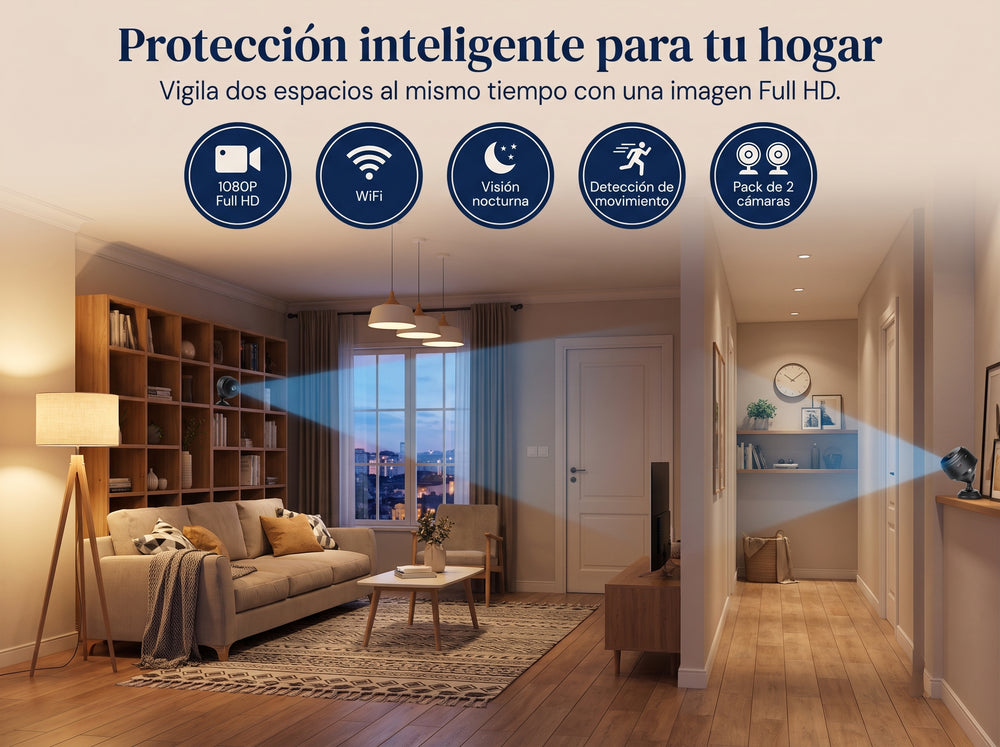 Mini Cámara de Vigilancia WiFi 1080HD - Pack 2 Unidades con Visión Nocturna