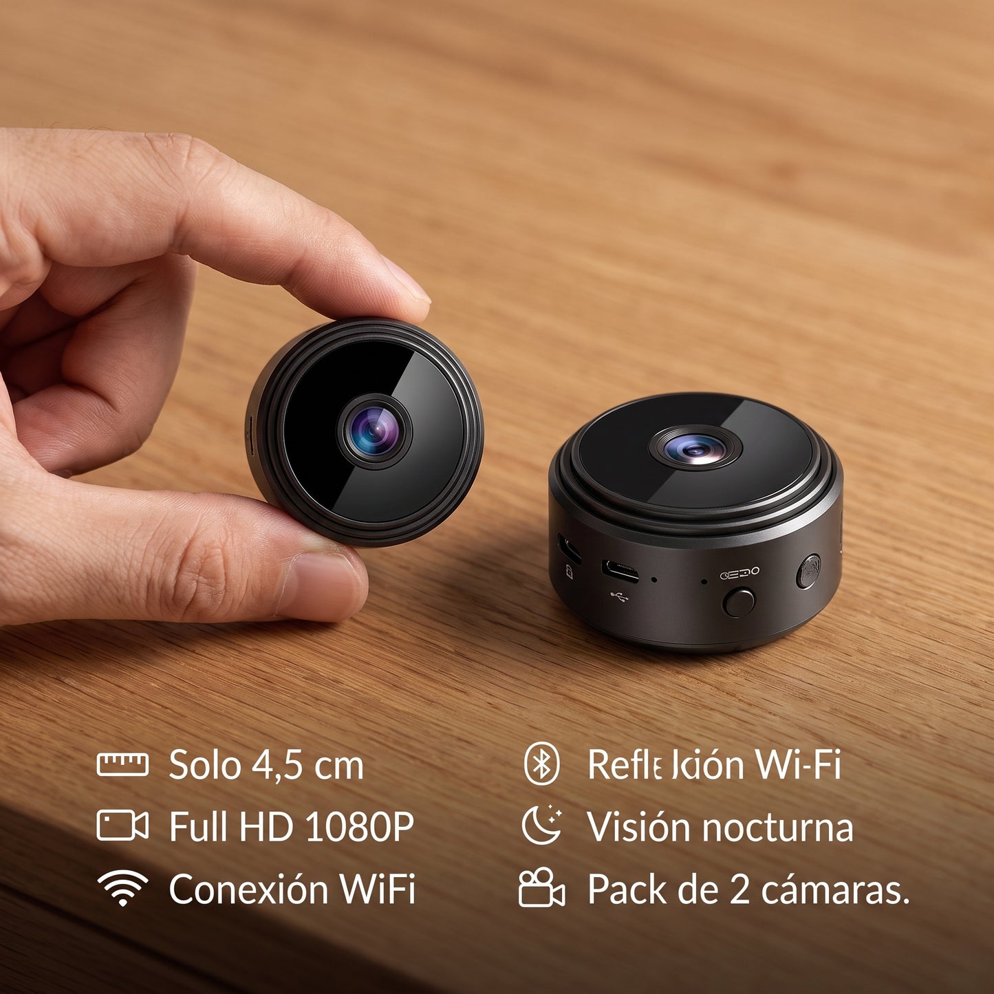 Mini Cámara de Vigilancia WiFi 1080HD - Pack 2 Unidades con Visión Nocturna