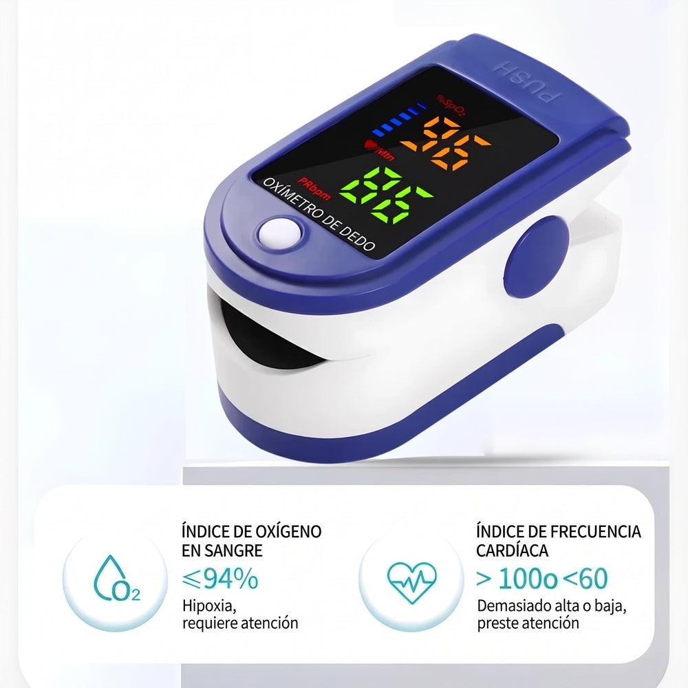 Oxímetro Digital de Dedo con Pantalla LED – Medición Precisa de Oxígeno en Sangre y Pulso